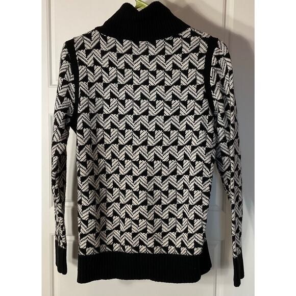 Talbots Black & White Split Neck Convertible Collar Wool Blend Sweater S - Picture 3 of 6